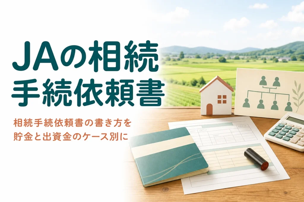 JAの相続手続依頼書の書き方を貯金と出資金のケース別に解説する記事のアイキャッチ