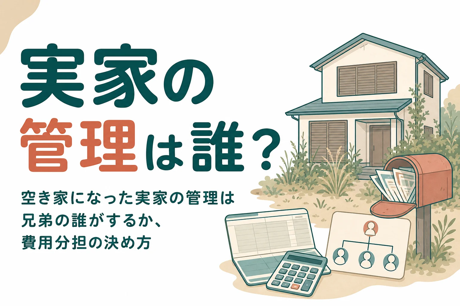 空き家になった実家の管理を兄弟の誰がするかと費用分担の決め方を解説する記事のアイキャッチ