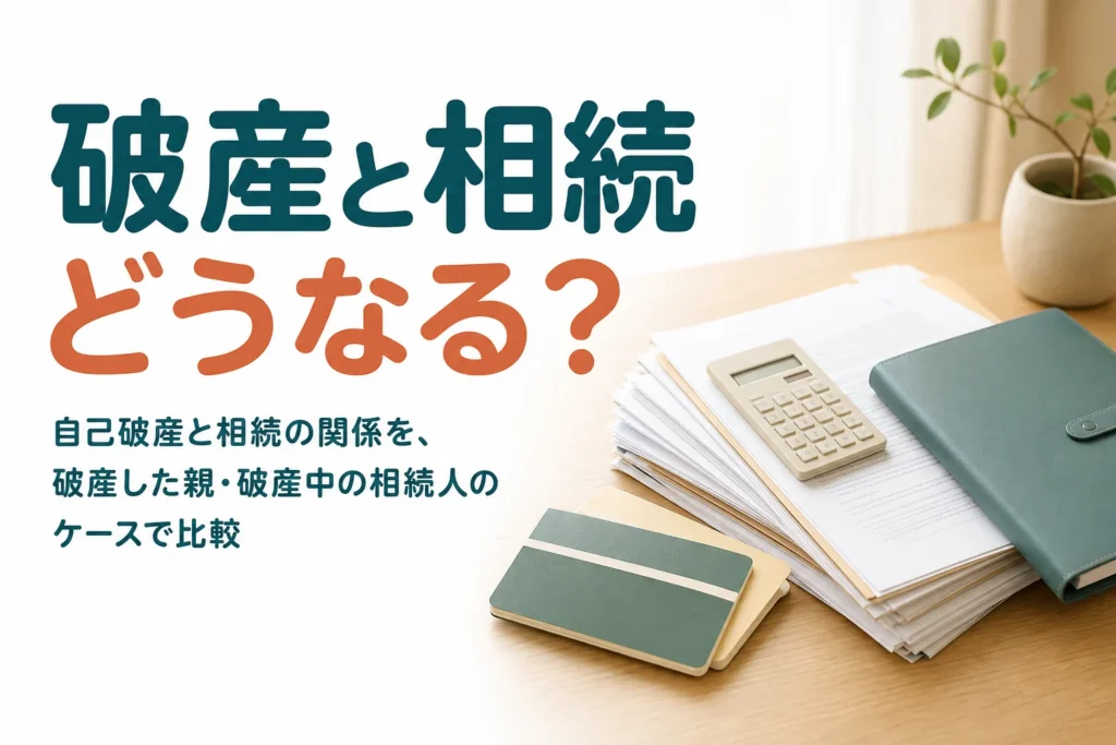 自己破産と相続の関係を、破産した親と破産中の相続人のケースで比較する記事のアイキャッチ