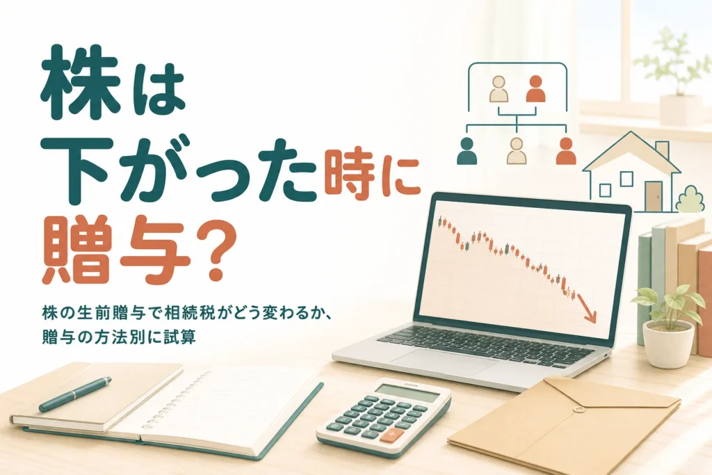 株価が下がった時の生前贈与で相続税がどう変わるかを試算する記事のアイキャッチ