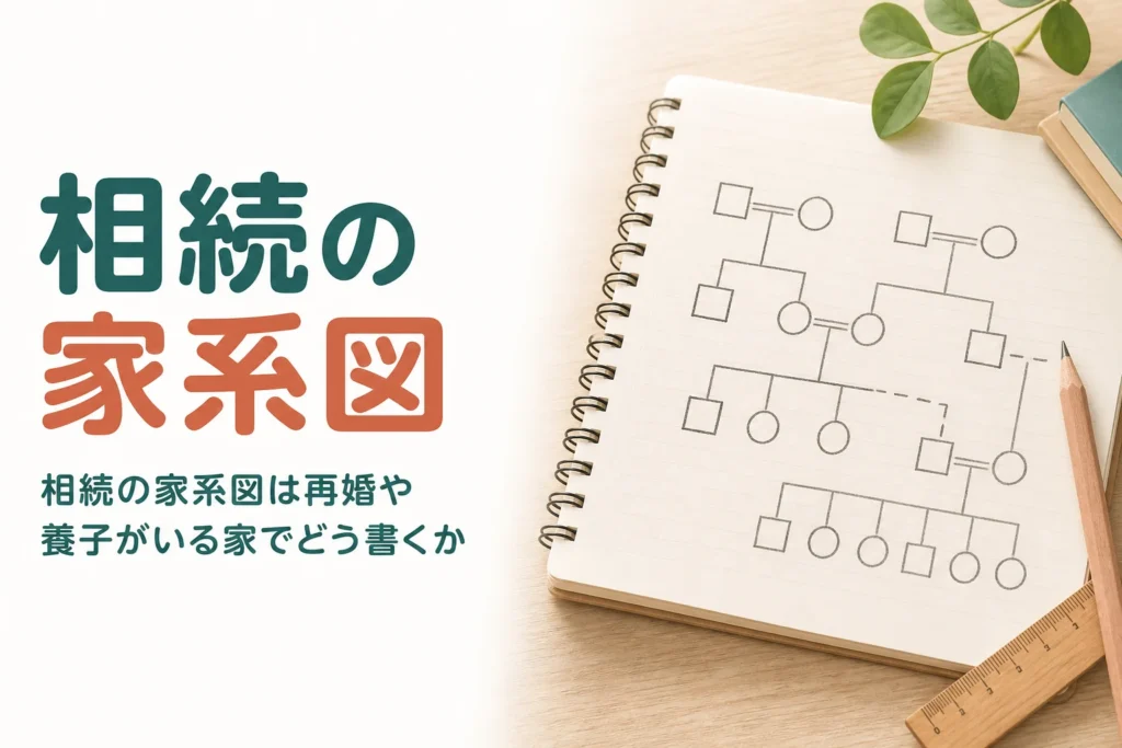 再婚や養子がいる家の相続用家系図の書き方とテンプレートを解説する記事のアイキャッチ