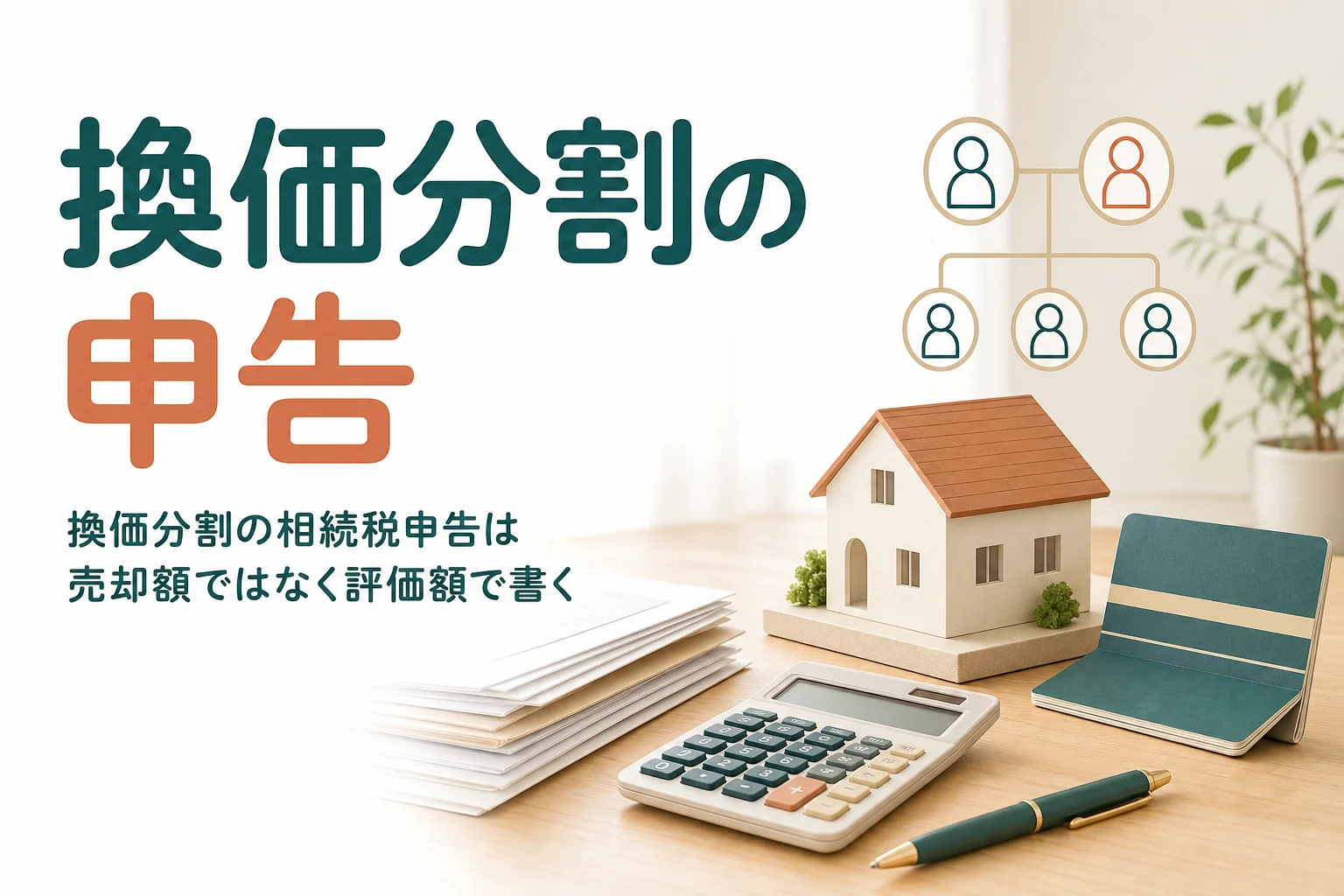 実家を売って代金を分ける換価分割で、相続税申告書をどう書くかをケース別に解説する記事のアイキャッチ