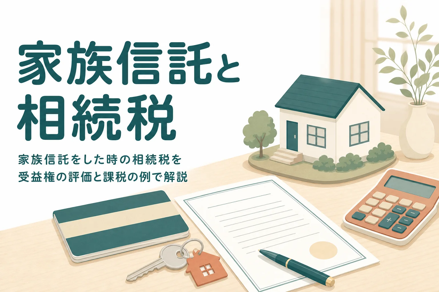 家族信託をした場合の相続税を、受益権の評価と課税の流れの例で解説する記事のアイキャッチ