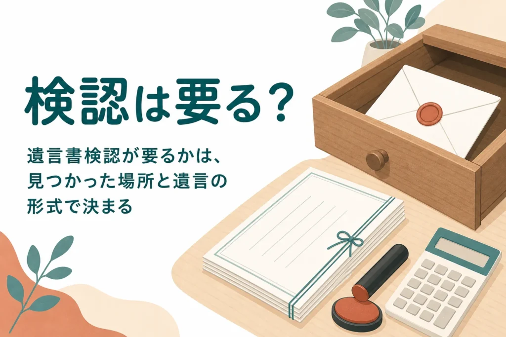 自筆の遺言書を見つけた時に検認が要るかどうかと手続きの流れを紹介する記事のアイキャッチ