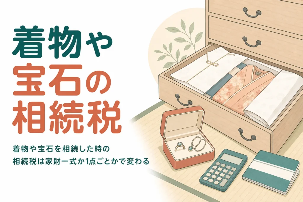 着物や宝石など家財を相続した時に相続税がかかるかを、家財一式と1点ごと評価のケース別に解説する記事のアイキャッチ