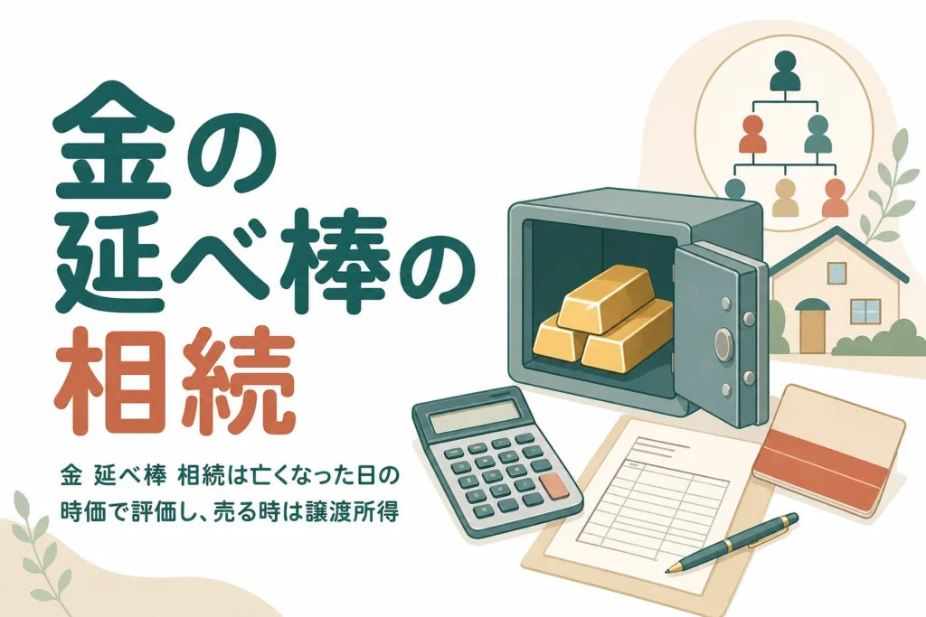 金の延べ棒を相続した時の評価額と売る時の税金の目安を解説する記事のアイキャッチ