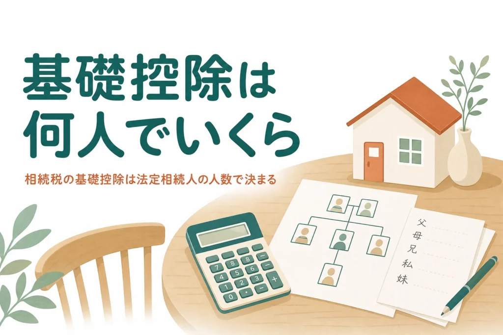 相続税の基礎控除が家族の人数でいくらになるかを、相続人1人から5人のケース別に解説する記事のアイキャッチ