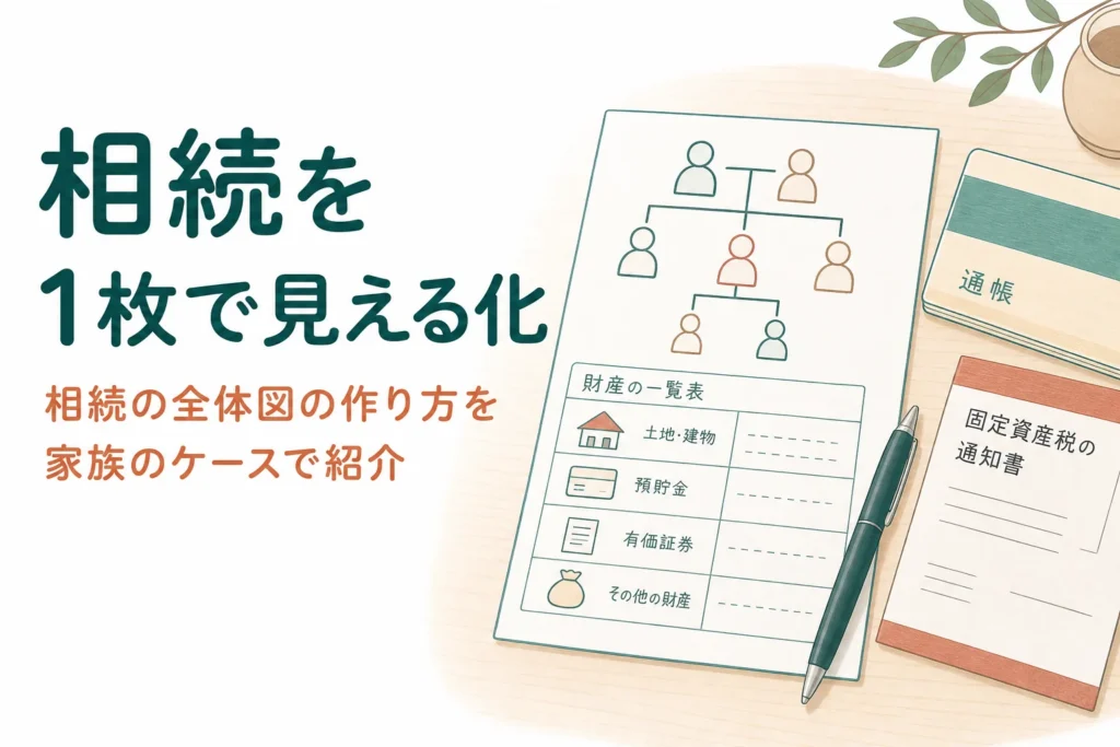 家族と財産を1枚にまとめる相続の全体図の作り方を解説する記事のアイキャッチ