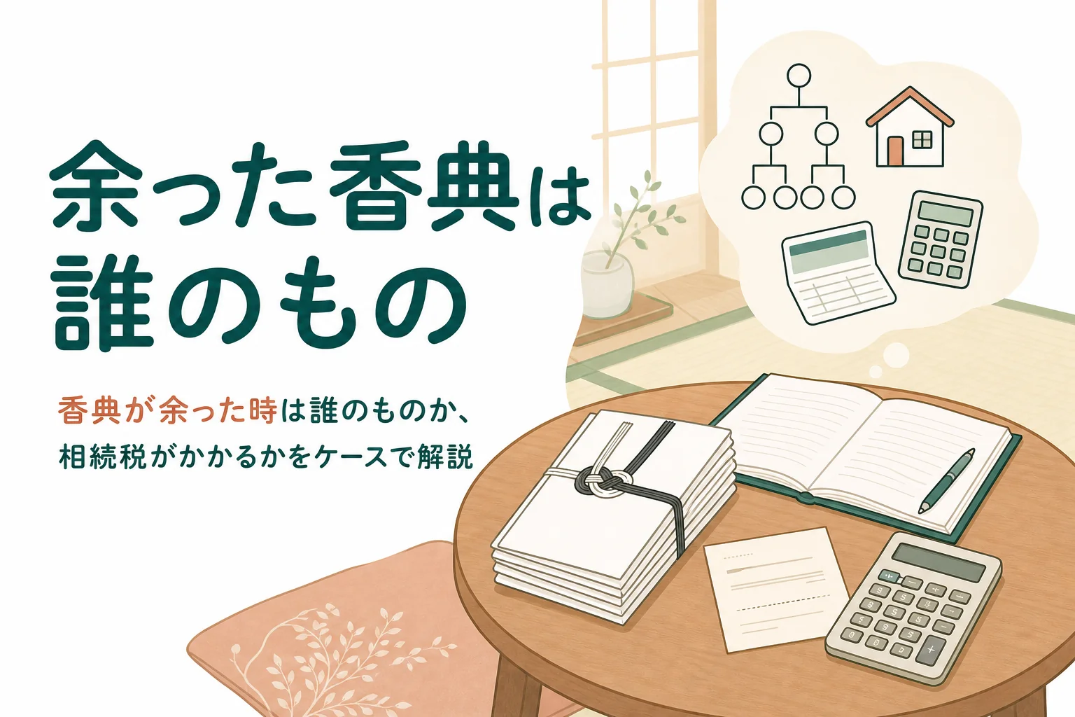 余った香典が誰のものか、相続税の扱いを解説する記事のアイキャッチ