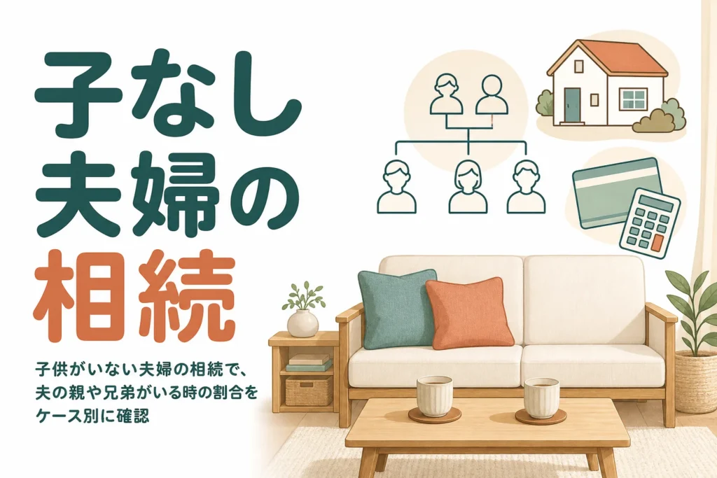 子供がいない夫婦の相続で、夫の親や兄弟がいる時の相続割合をケース別に確認する記事のアイキャッチ