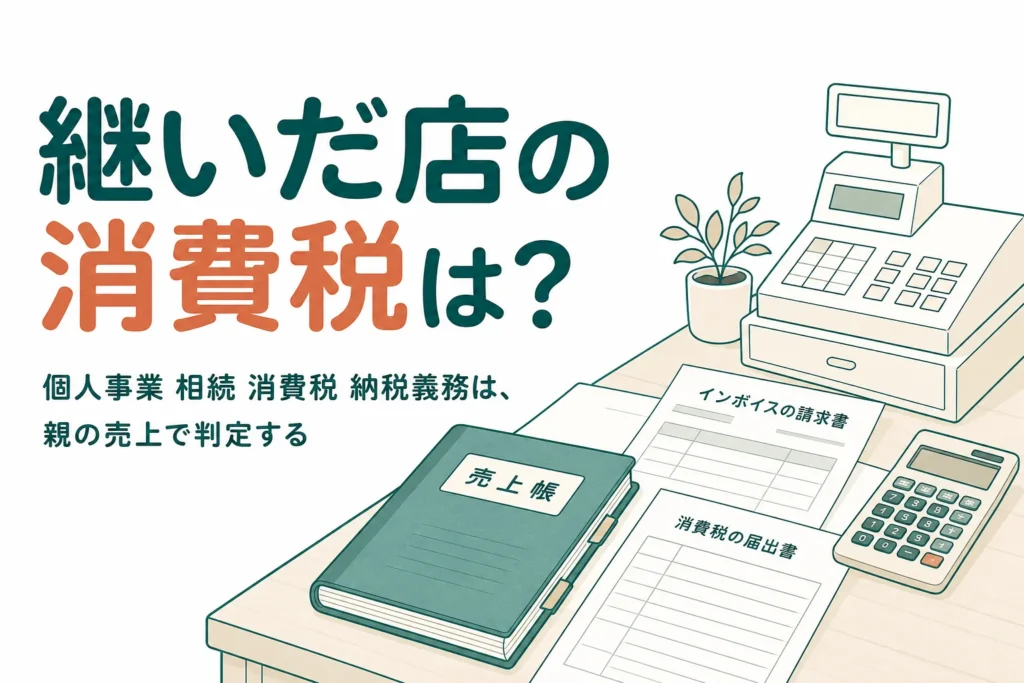 「個人事業を相続した人の消費税の納税義務はいつから発生する？」を、ケースごとの違いで解説する記事のアイキャッチ