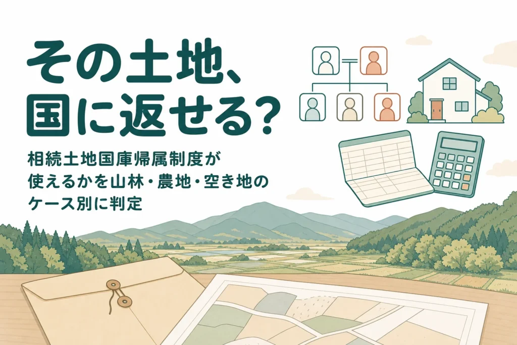 相続土地国庫帰属制度が使えるかを山林・農地・空き地のケース別に判定する記事のアイキャッチ