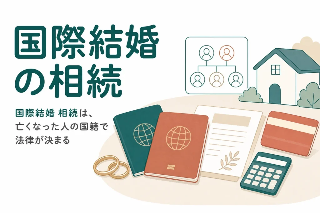 国際結婚の夫婦で相続が起きた場合にどの国の法律で分けるかを解説する記事のアイキャッチ