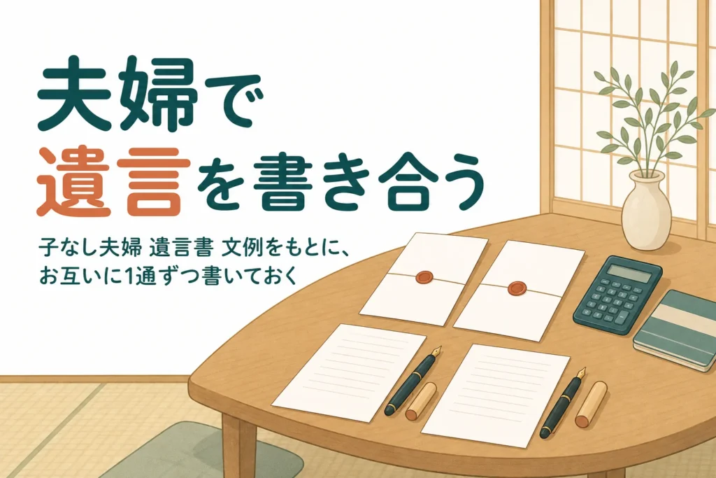 子なし夫婦がお互いに遺言書を書く理由と文例を紹介する記事のアイキャッチ