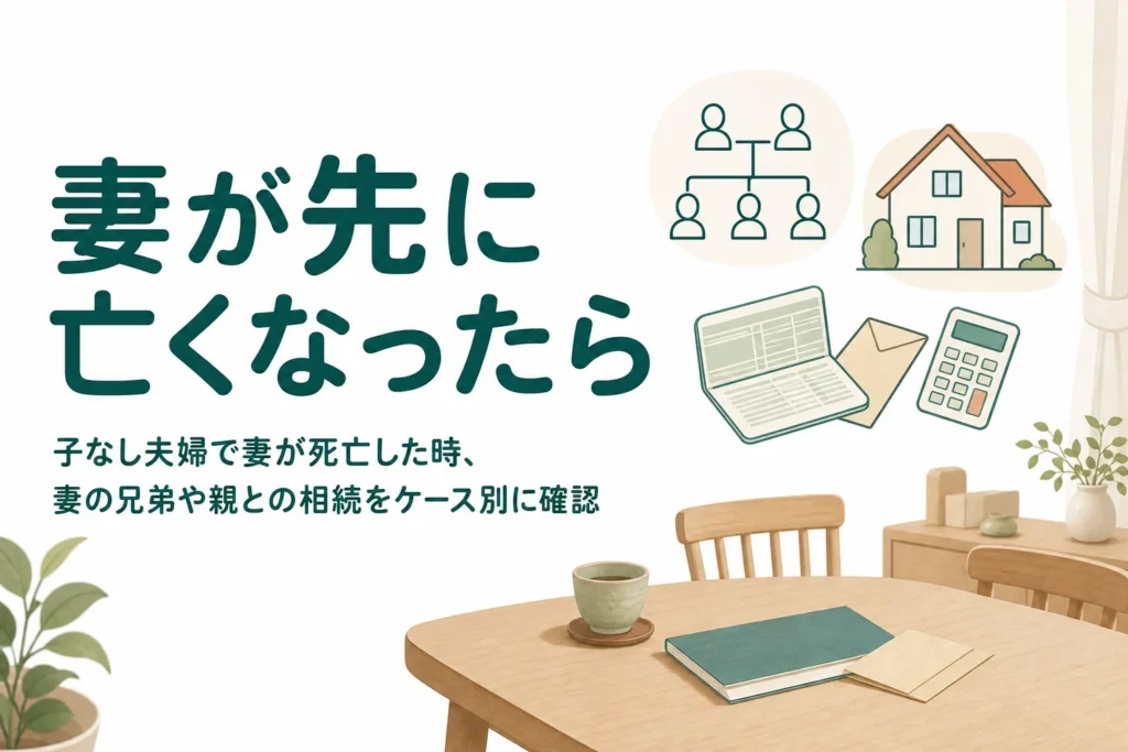 子なし夫婦で妻が亡くなった時に、妻の親や兄弟が相続人になるかをケース別に確認する記事のアイキャッチ