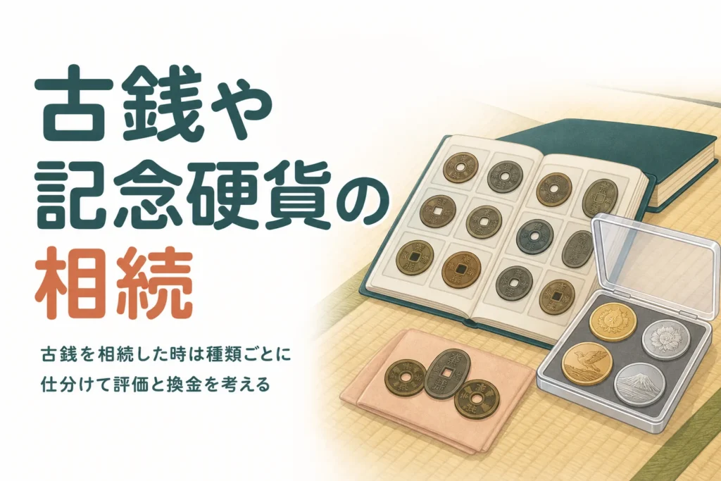 古銭や記念硬貨がたくさん出てきた時の相続税評価と換金の方法を種類別のケースで解説する記事のアイキャッチ