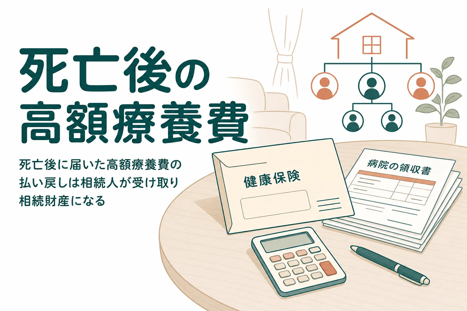 死亡後に届いた高額療養費の払い戻しを誰が受け取り、相続財産になるかをケース別に解説する記事のアイキャッチ