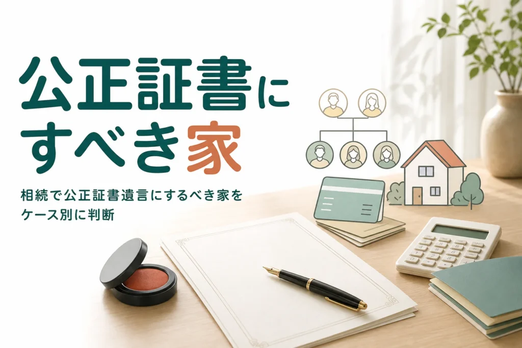 相続で公正証書遺言にするべき家を、不動産や相続人の数などのケース別に判断する記事のアイキャッチ