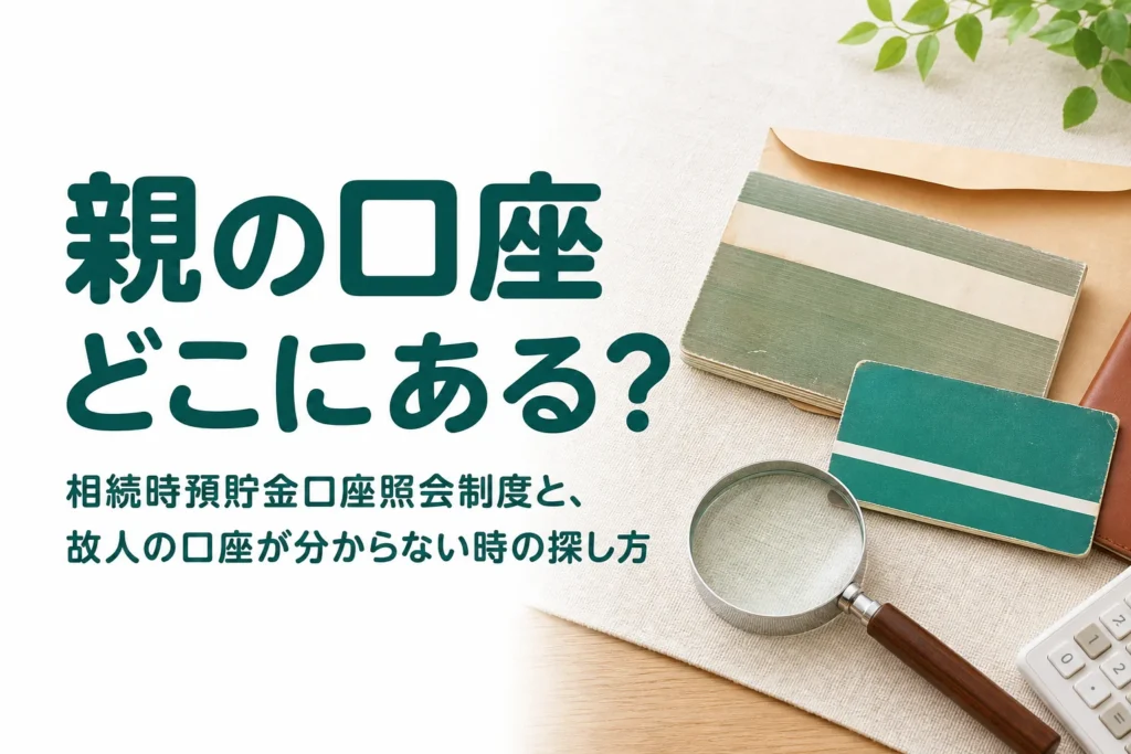 故人の口座が分からない時に、相続時の預貯金口座照会などで探す方法を解説する記事のアイキャッチ