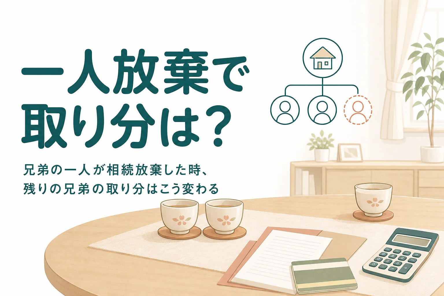 兄弟の一人だけが相続放棄した場合に、残りの兄弟の取り分がどう変わるかを解説する記事のアイキャッチ