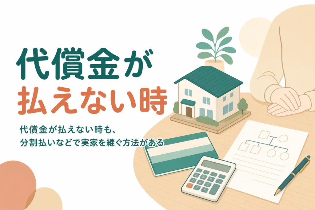 代償金を払うお金がない時に実家を相続する方法と分割払いの決め方を解説する記事のアイキャッチ