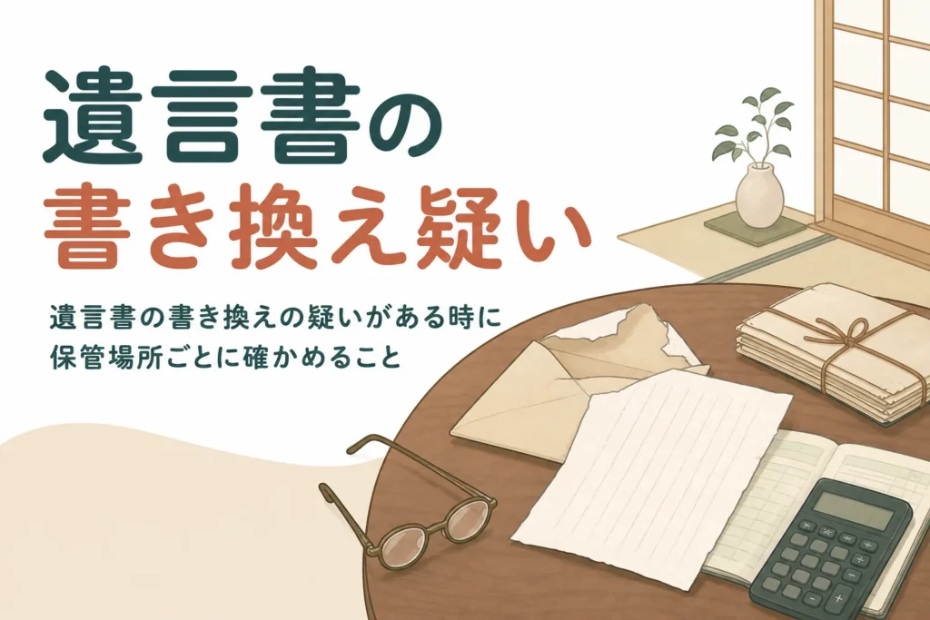 遺言書の書き換えの疑いを保管場所ごとに確かめる記事のアイキャッチ