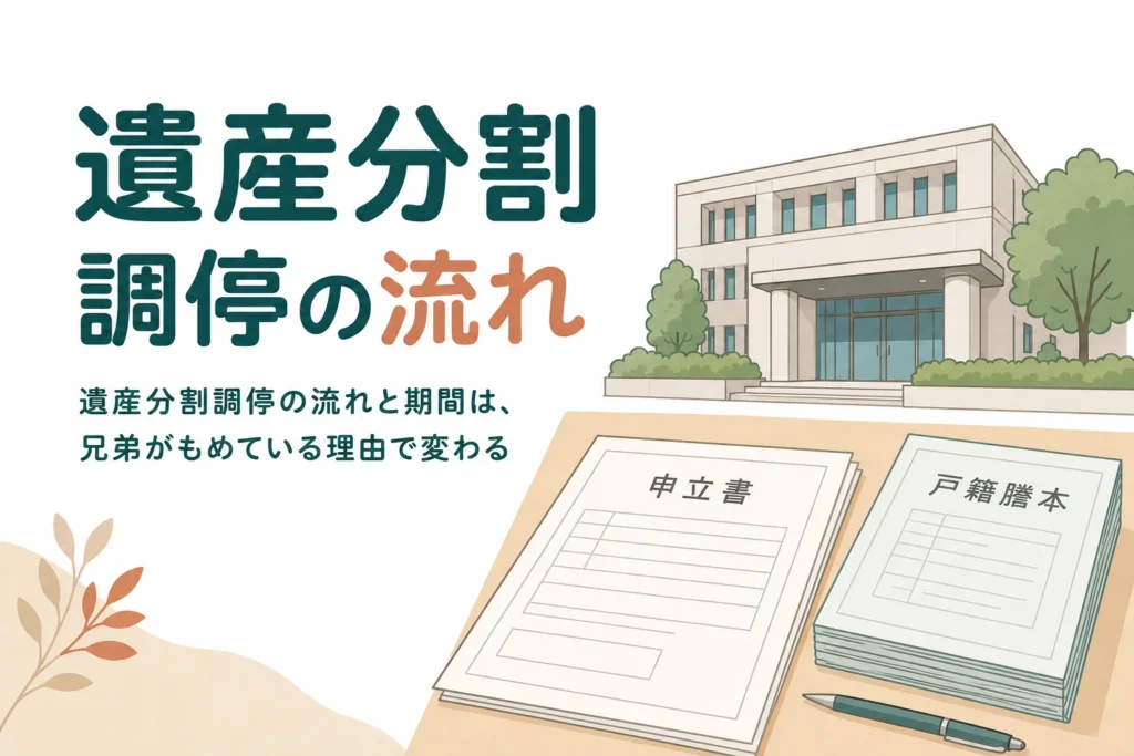 兄弟で話がまとまらない時の遺産分割調停の流れと期間を解説する記事のアイキャッチ