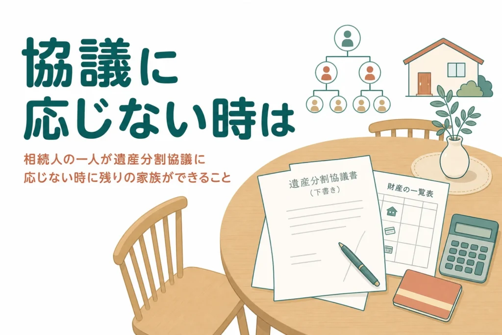 相続人の一人が遺産分割協議に応じない時に、残りの家族ができることを確認する記事のアイキャッチ