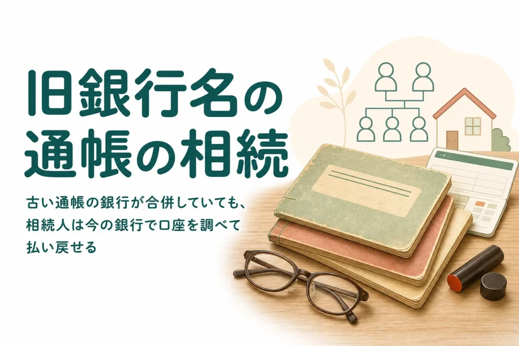 合併して名前が変わった銀行の古い通帳が出てきた時の相続手続きを解説する記事のアイキャッチ