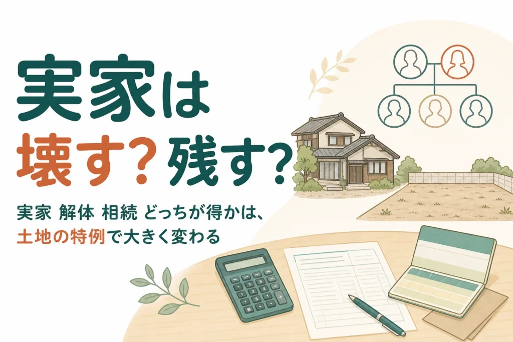 古い実家を解体してから相続するか、そのまま相続するかを税額で比べる記事のアイキャッチ