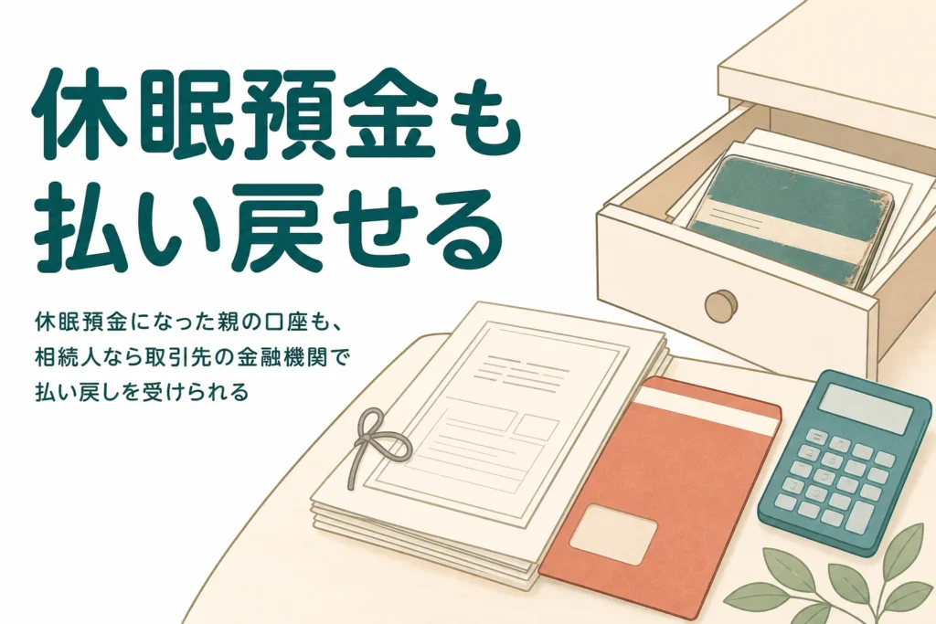 休眠預金になった親の口座を相続人が払い戻す手続きを解説する記事のアイキャッチ