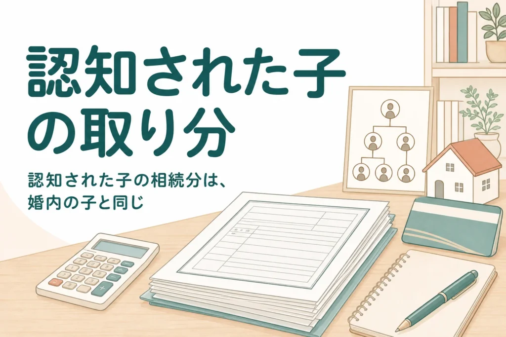 認知された子が父の遺産をどれだけ相続できるかを、父の家族構成別の計算例で解説する記事のアイキャッチ