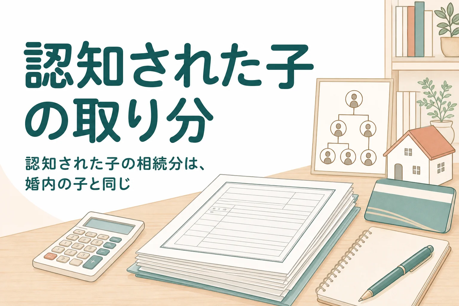 認知された子が父の遺産をどれだけ相続できるかを、父の家族構成別の計算例で解説する記事のアイキャッチ