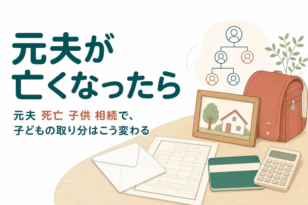 元夫が亡くなった時に子どもが相続人になるかと手続きの流れを解説する記事のアイキャッチ