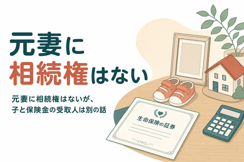 元妻に相続権があるかと、生命保険の受取人が元妻のままだった時の扱いを解説する記事のアイキャッチ