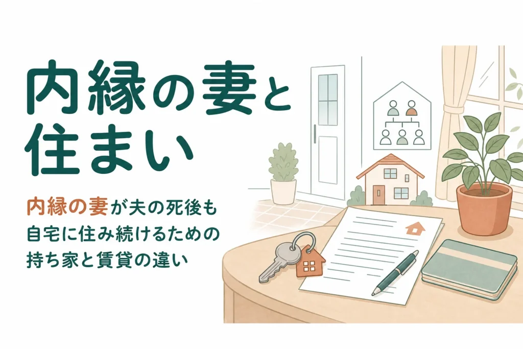 内縁の妻が夫の死後も自宅に住み続けられるかを持ち家と賃貸で比べる記事のアイキャッチ