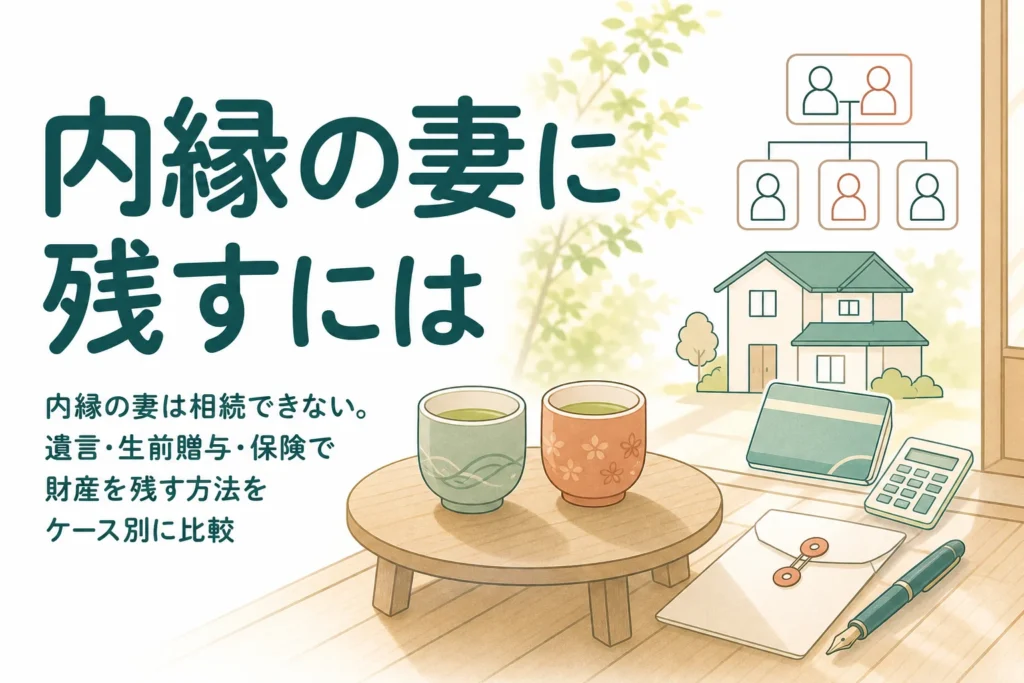 内縁の妻に相続で財産を残す方法を遺言・生前贈与・保険のケース別に比較する記事のアイキャッチ