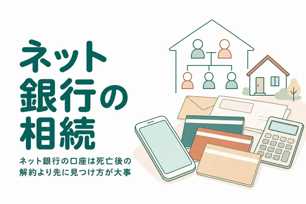 家族が亡くなった時のネット銀行の口座の調べ方と解約をケース別に解説する記事のアイキャッチ