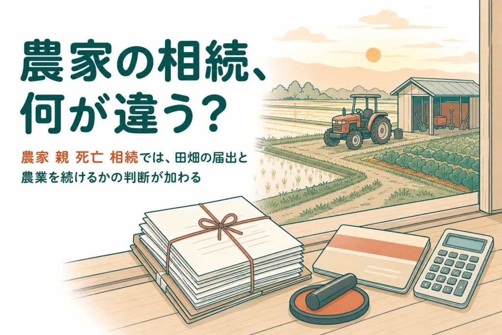 農家の親が亡くなった時に田畑や農機具を相続する手続きを解説する記事のアイキャッチ