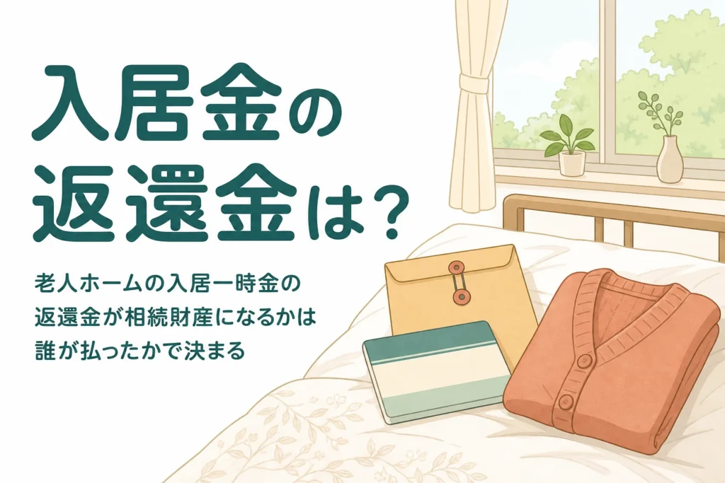 老人ホームの入居一時金の返還金が相続財産になるかを、誰が払ったかのケース別に解説する記事のアイキャッチ
