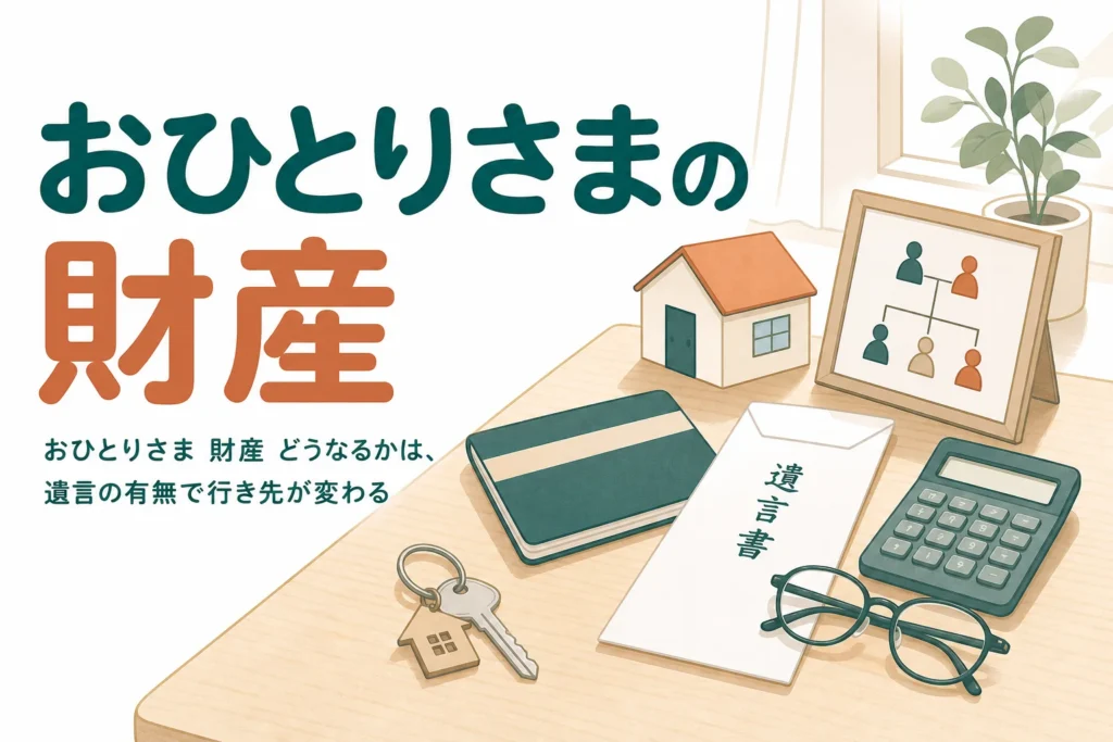 配偶者も子もいないおひとりさまが亡くなった時の財産の行き先を、遺言の有無で比べる記事のアイキャッチ