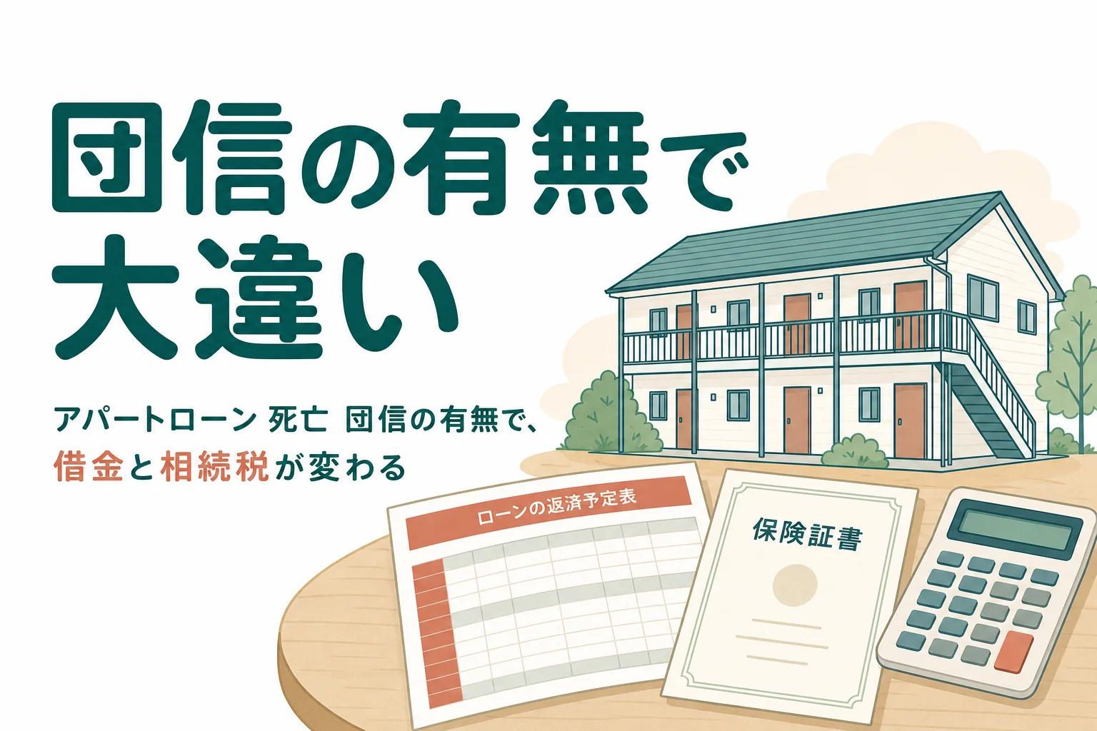 「アパートローンが残ったまま大家が亡くなった時の団信と相続」を、ケースごとの違いで解説する記事のアイキャッチ