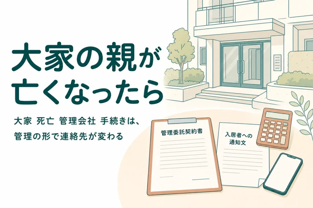 大家の親が亡くなった時に管理会社や入居者へ伝える手続きを解説する記事のアイキャッチ