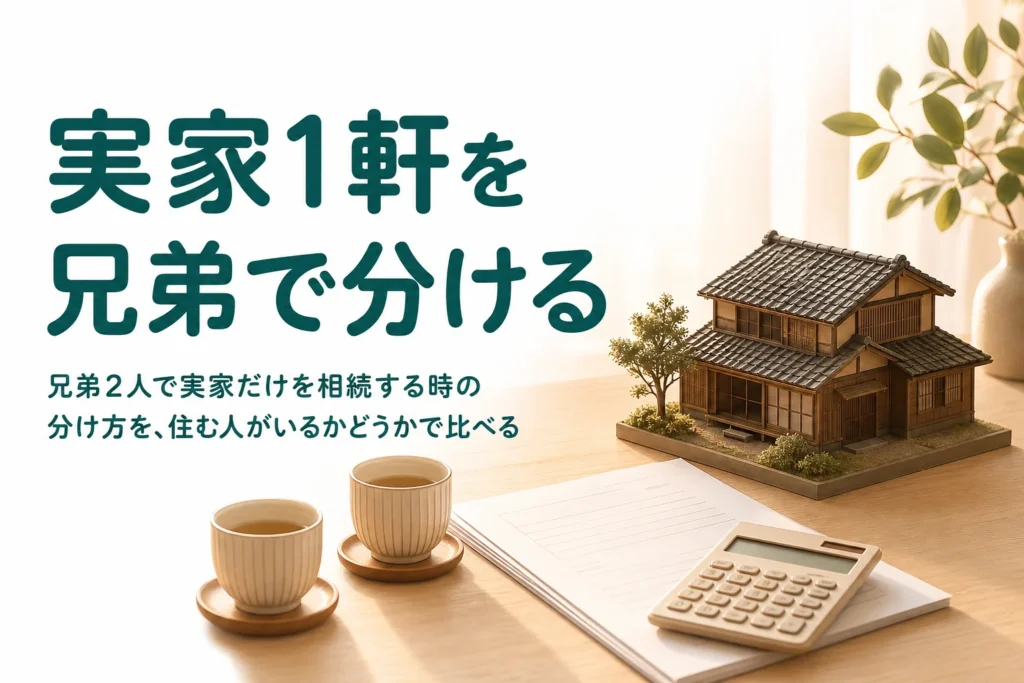 兄弟2人で実家だけを相続する時に、代償分割と換価分割のどちらが向くかをケース別に紹介する記事のアイキャッチ