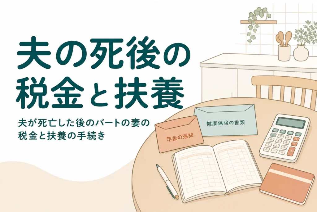 パート勤めの妻が夫を亡くした後の税金と扶養の手続きを紹介する記事のアイキャッチ