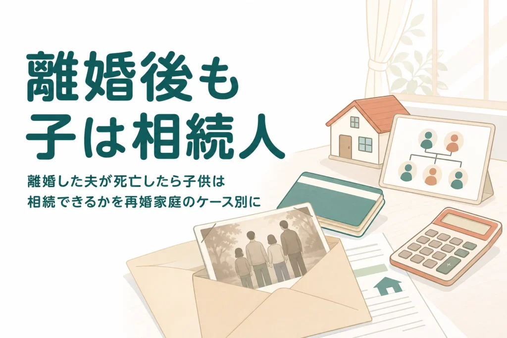 離婚した元夫が亡くなった時に子供が相続できるかを再婚家庭のケース別に解説する記事のアイキャッチ