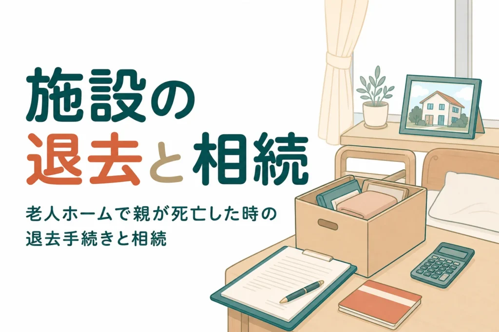 老人ホームに入居していた親が亡くなった時の退去と相続の手続きを解説する記事のアイキャッチ
