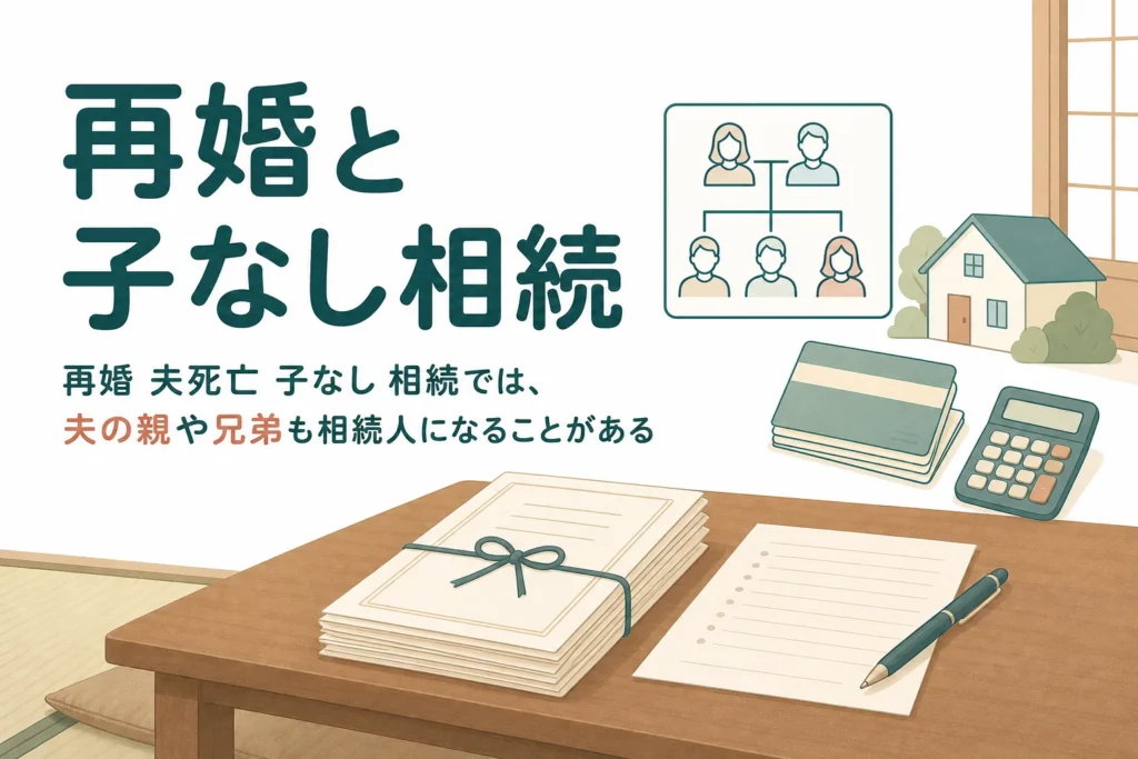 再婚した夫が亡くなり子どもがいないケースで妻の取り分を解説する記事のアイキャッチ