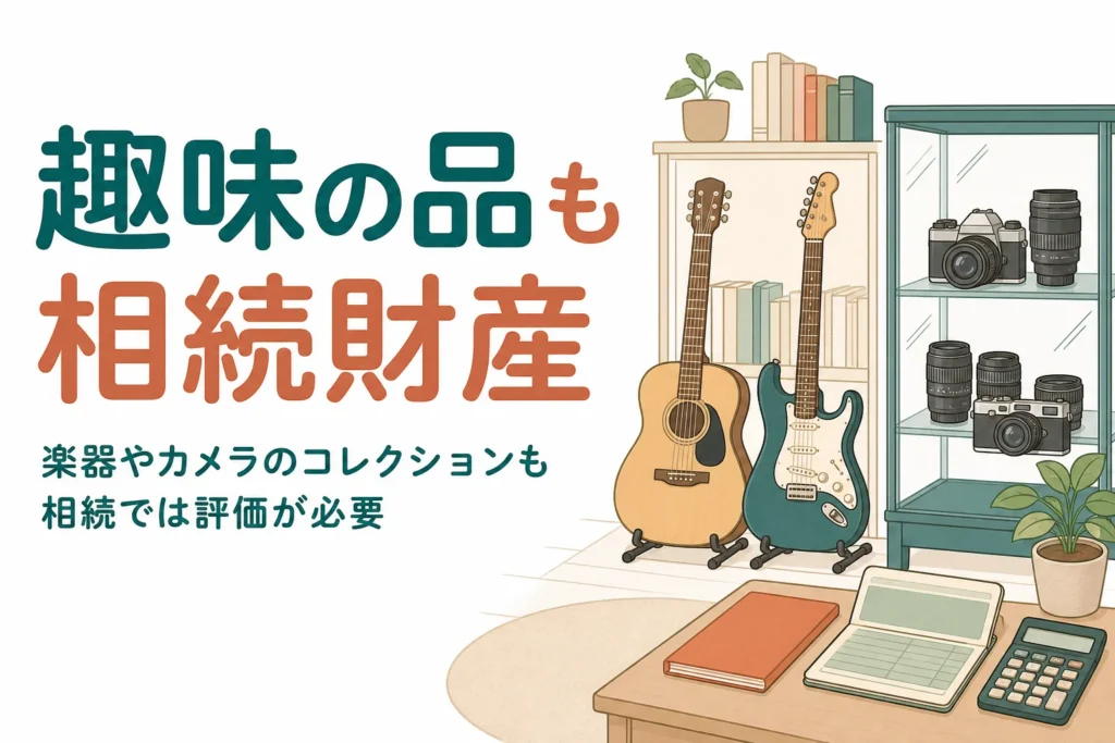 親の趣味の楽器やカメラのコレクションを相続した時の評価と分け方を、ケース別に解説する記事のアイキャッチ