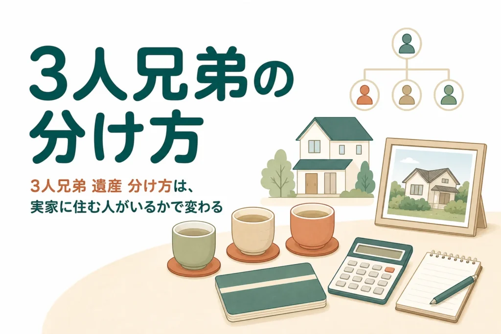 3人兄弟で遺産を分ける時の割合と実家の分け方の例を解説する記事のアイキャッチ